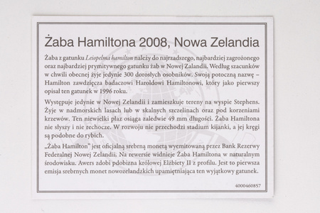Nowa Zelandia 5 Dolarów 2008 - Żaba Hamiltona