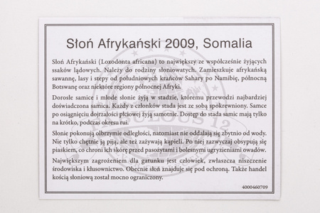 Somalia 100 szylingów 2009 - Słoń Afrykański